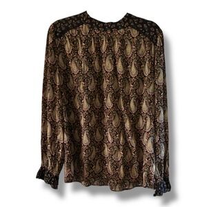 DR2 Womens Paisley Print Long Sleeve Ruffle Cuff Blouse Top‎ XL Black Multi